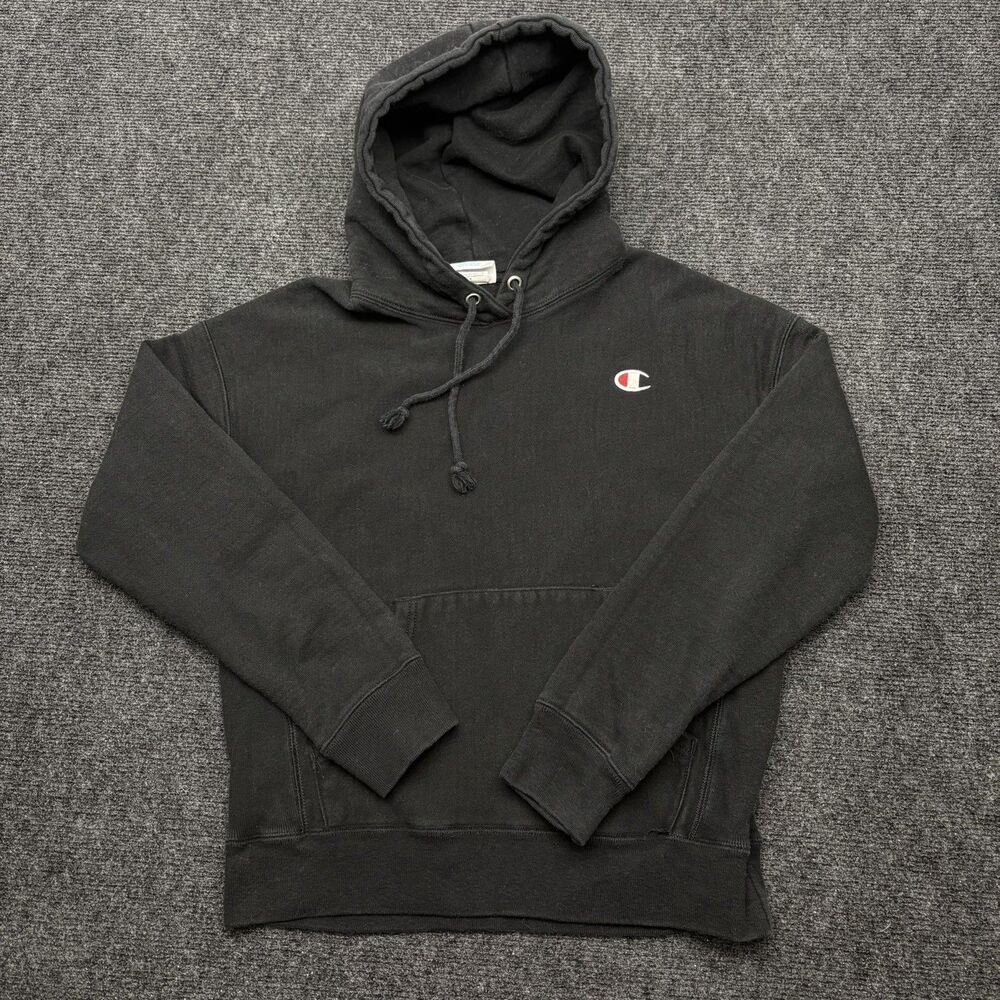 Champion Reverse Weave Hoodie Mens Medium Black Pullover Sweatshirt